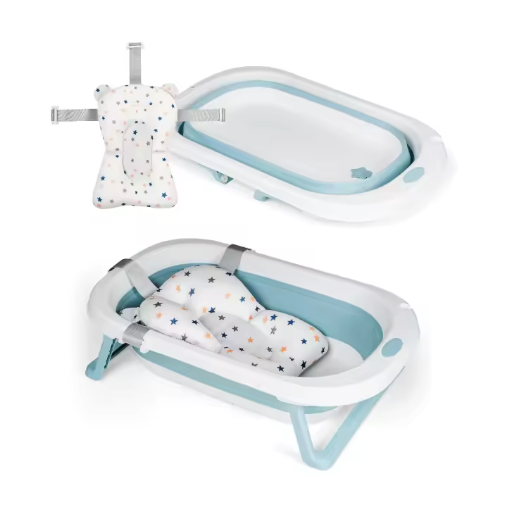 MS Flex + Cojín Reductor - Bañera Plegable para Bebé con Patas y Cojín Reductor Adaptable - Bañera para Bebé Fácil de Guardar - Portátil para Casa o para Llevar de Viaje - 1