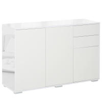 HOMCOM Aparador de Salón con 3 Puertas 2 Cajones y Estante Interior Ajustable Mueble Auxiliar de Almacenaje para Cocina Dormitorio Antivuelco 117x36x74 cm Alto Brillo Blanco - details 0