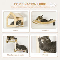 PawHut Estantes para Gatos de Pared 3 Piezas Juego de Estantes Escalada para Gatos con Caseta Hamaca Plataformas y Poste de Sisal Roble - details 1