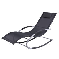 Outsunny Tumbona Mecedora de Jardín con Reposacabezas Reposabrazos Sillón Silla de Exterior Tejido Transpirable y Metal para Playa Patio Terraza 63x144x84 cm - details 0