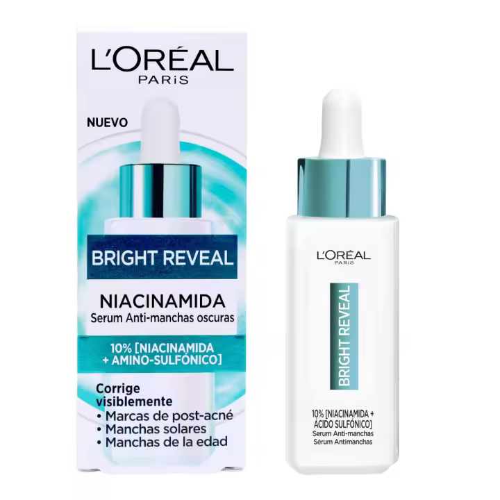 L'OREAL PARIS Bright Reveal sérum anti-manchas con niacinamida + amino-sulfónico dosificador 30 ml - 1