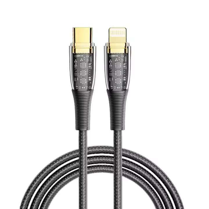 DAM. Cable USB-C a Lightning PD20W. Longitud: 2 metros, OD 3,5mm. Con luz LED. 200x0,5x0,5cm - 1