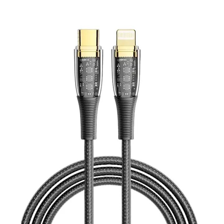 DAM. Cable USB-C a Lightning PD20W. Longitud: 2 metros, OD 3,5mm. Con luz LED. 200x0,5x0,5cm - 1