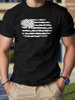 Camiseta De Algodón Puro 100% Para Hombre Estampado De Bandera De Estados Unidos Estilo Casual Cuello Redondo Manga Corta Cómoda Y Transpirable Para El Verano - details 3