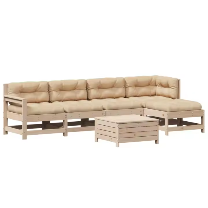 vidaXL Juego de muebles de jardín 6 pzas y cojines madera maciza pino - 1