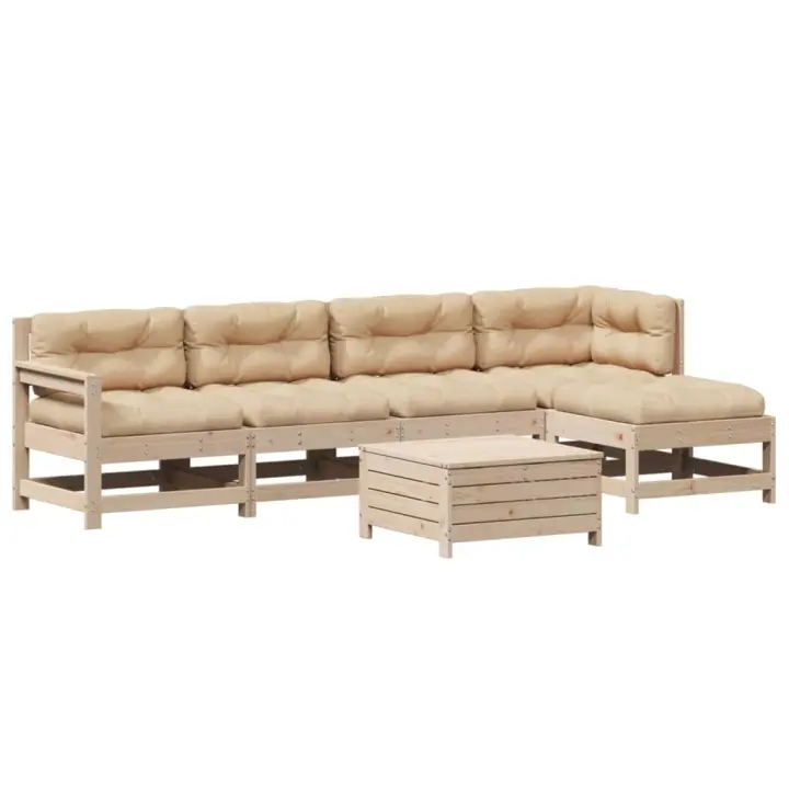 vidaXL Juego de muebles de jardín 6 pzas y cojines madera maciza pino - 1