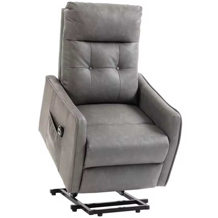 HOMCOM Sillón Relax Reclinable Eléctrico Levanta Personas, Tapizado en Cuero PU, Sillón Elevador con Control Remoto, Asiento de Muelles, Reposapiés, Respaldo Alto, Bolsillos Laterales - 1