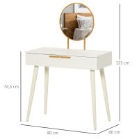 HOMCOM Tocador con Espejo Redondo Mesa de Maquillaje con 2 Cajones Estilo Moderno para Dormitorio Vestuario 80x40x123 cm Blanco - details 2