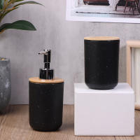 Porta Cepillo De Dientes Negro De Plástico Con Tapa De Bambú Dispensador De Loción Caja De Jabón Accesorios De Baño - details 3