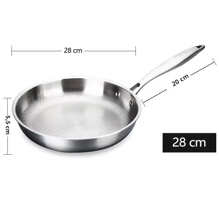 Sartén De Acero Inoxidable 304 28/30cm Antiadherente Sin Capa Para Huevo Y Carne Sartén De Frying Para Estufa De Gas Y Inducción Sin Cubierta - 1