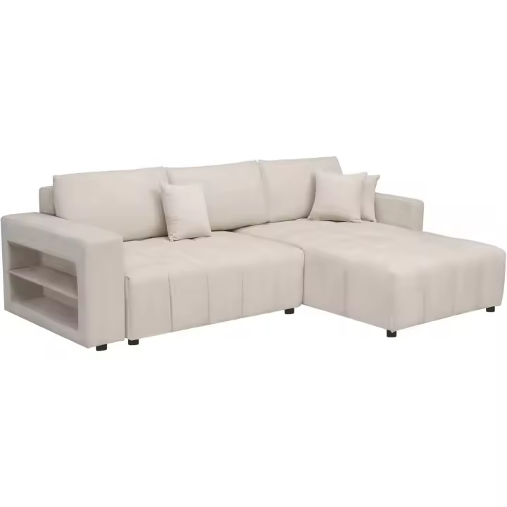 Sofá cama esquinero 3 plazas en tejido de chenilla - "Trocadero" - Beige - 1