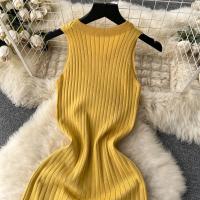 Vestido Midi Bodycon A-Line De Mujer Sin Mangas Patchwork Tejido Long Sundress Malla Elástica Estilo Callejero Verano 2024 - details 15