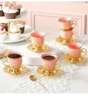 Taza De Café Turco De Cerámica Con Borde Dorado Para Ramadan Juego De Taza Y Taza Con Estilo Clásico Europeo Para Té De La Tarde - details 10