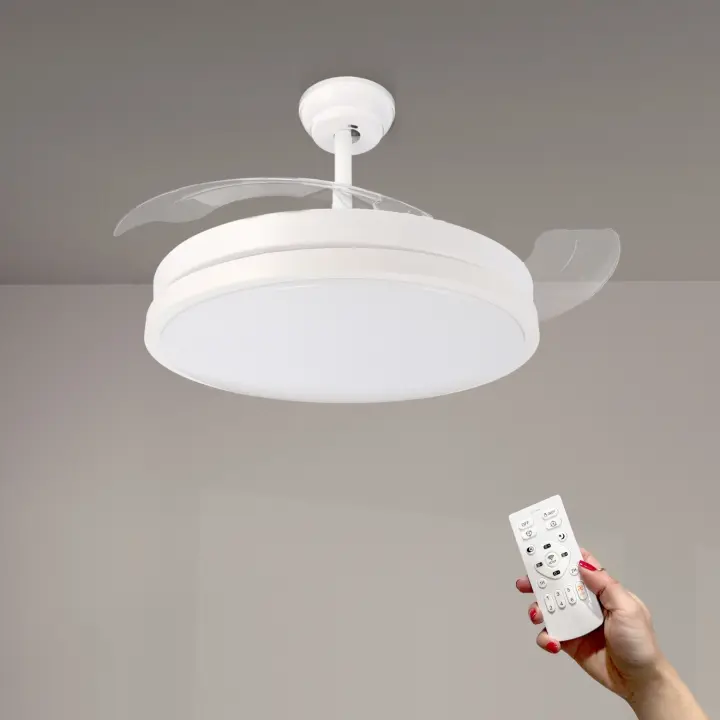 IluminaShop - Ventilador de Techo LED Herben 68W Blanco DC Ultra Silencioso con Mando a Distancia y Palas Retractiles Verano / Invierno - 1