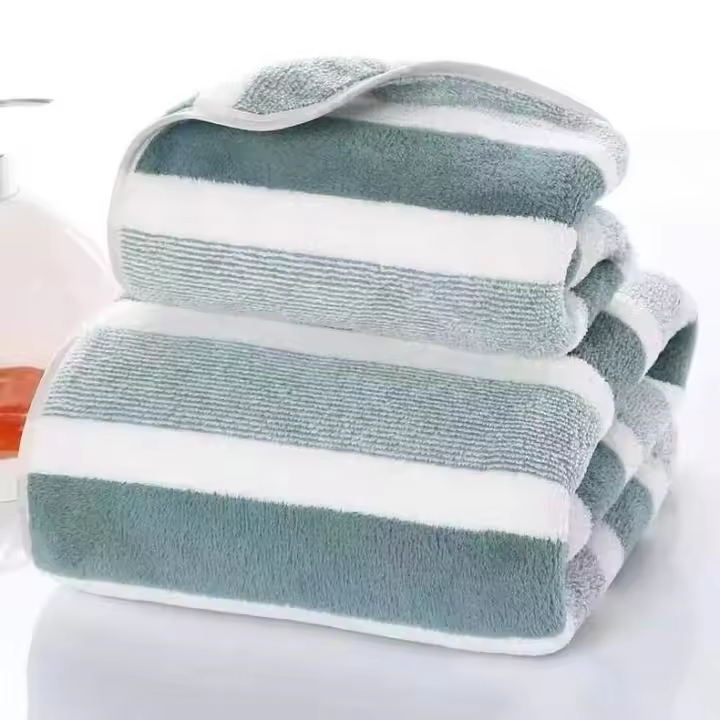 Juego De Toallas De Baño Con Estampado Rayado Suave - Microfibra Absorbente Y Secado Rápido Toallas Para Rostro Y Manos Para Spa En El Hogar Tamaño 70x140cm Y 35x75cm - 1