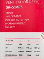 Ventilador de pie industrial grande Caja 2u Potencia Motor 70W,50CM diametros –  Ventilador Silencioso ,3 aspas metalicas Oscilante con 3 velocidades – REJILLA PLATA flujo de aire 3805m³/H calidad de confianza - details 1