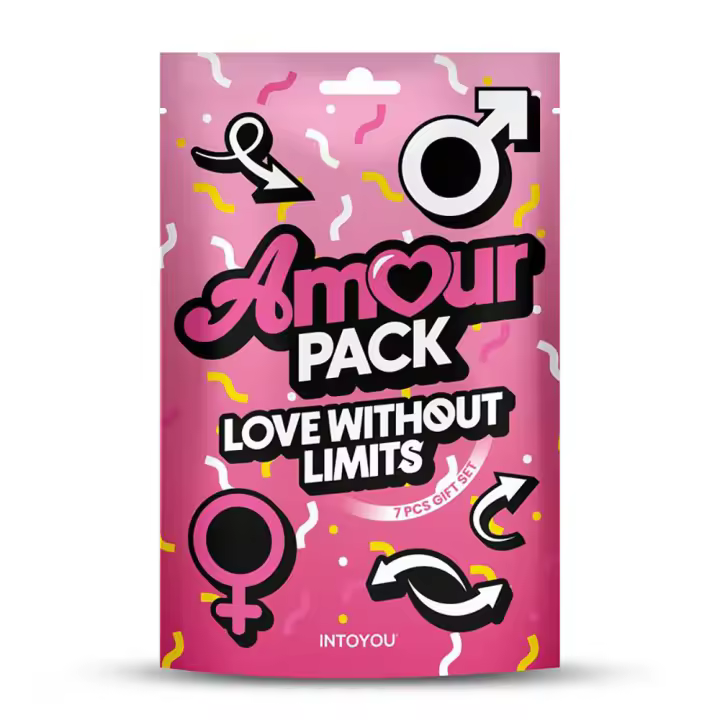 AMOUR PACK Set de 7 Piezas Love Without Limits Juguetes sexuales Antifaz Pluma Esposas Dados Vibrador Consolador - 1