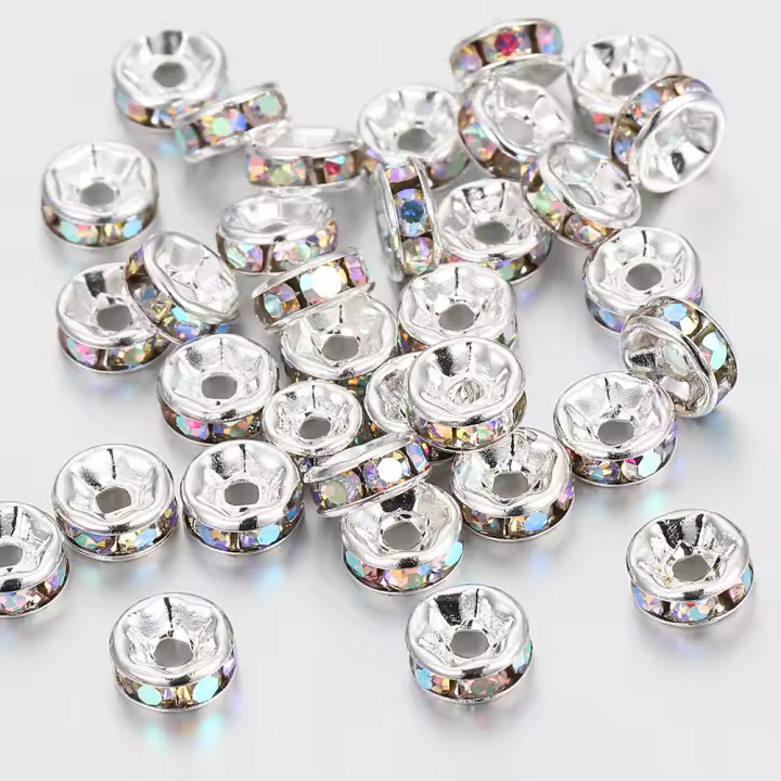 100pcs Bolas De Espaciador De Cristal AB Colorido Y Plata Para Fabricación De Joyas Pulseras DIY Encuentros De Enlaces Metálicos - 1