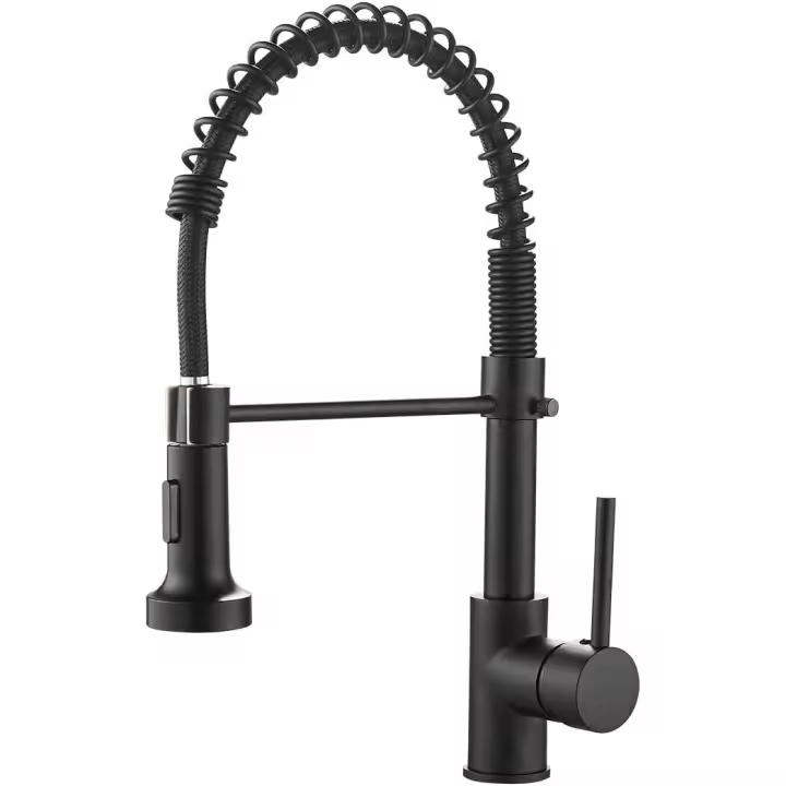 BIT Grifos de cocina Grifo monomando para fregadero de cocina con resorte de latón macizo, negro mate 9009R - 1