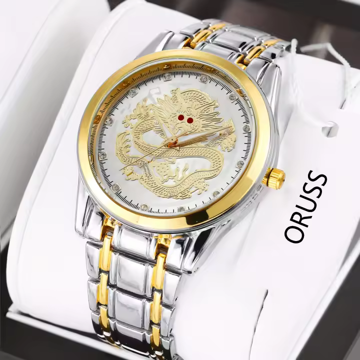 Reloj De Hombre Retro Con Dragón Chino Moda Clásica Duradera De Aleación Resistente Al Agua Display Sin Número Movimiento Cuarzo - 1
