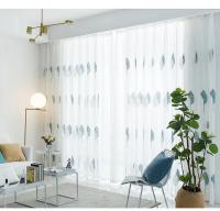 Cortina De Tule Bordada Con Hojas Azul Y Blanco Arboles Doble Ventana Para Sala De Estar Dormitorio Balcones Ventanas Bayas - details 0