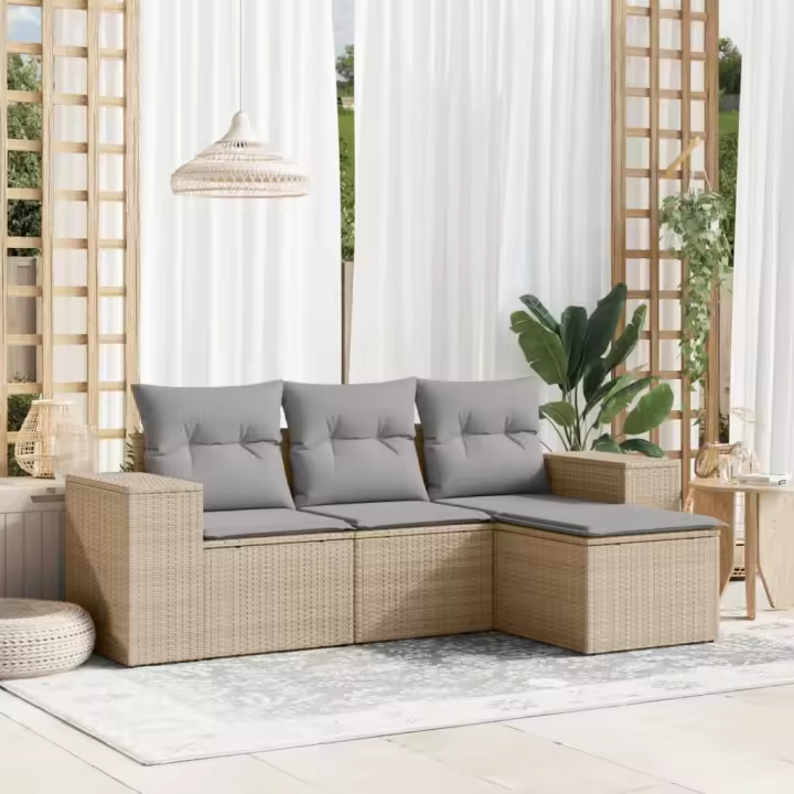 vidaXL Juego de sofás jardín con cojines 4 pzas ratán sintético beige - 1