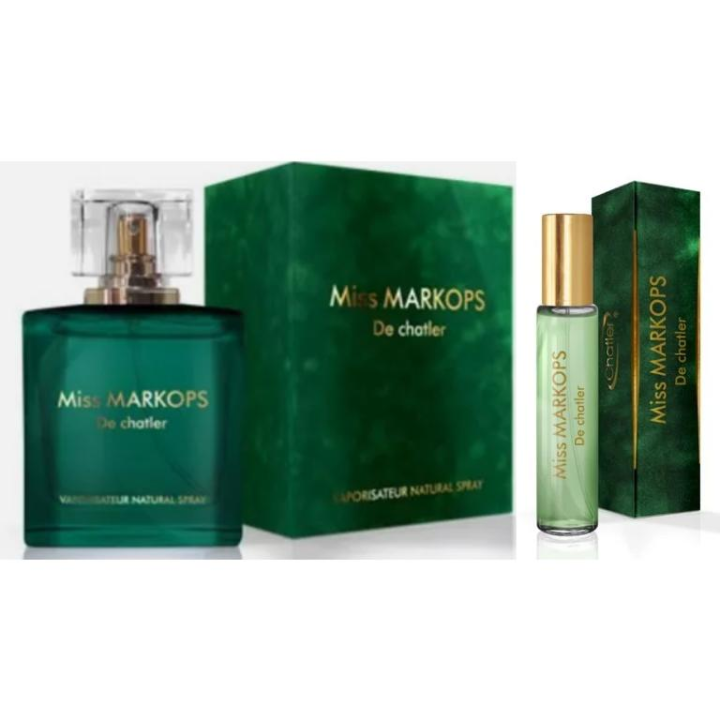 PACK MISS MARKOPS (130ML)-----EAU DE PARFUM MISS MARKOPS  WOMAN 100ML Y EAU DE PARFUM MISS MARKOPS 30ML -----30ML PERFECTO PARA EL BOLSO ---MARCA CHATLER---FRAGANCIA DURADERA, DURACIÓN 8 HORAS--- PERFUME VEGANO
