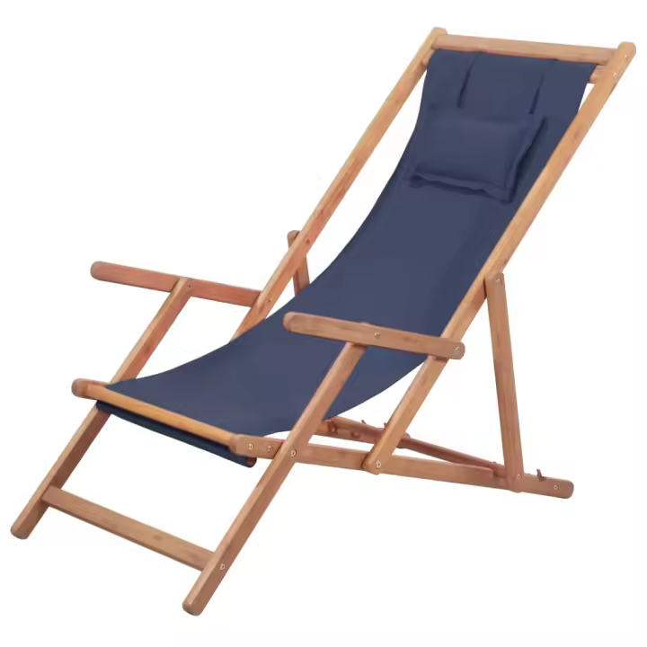 Silla de Playa plegable de Tela y Estructura de Madera Azul - 1