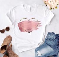 Camiseta Mujer Estampado De Corazón Y Flor Casual Cuello Redondo Manga Corta Blanca Impresión De Amor Talla Regular Algodón Modal Elastano - details 4