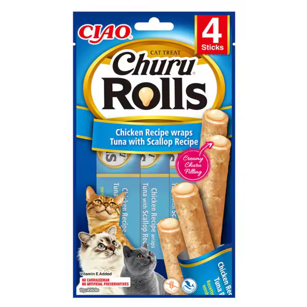 Churu Rolls Receta De Atún Con Vieira para Gatos (12x4x10gr) - 1