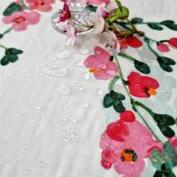 Mantel antimancha digital, Mantel lavable y impermeable, Caída decorativa, Para mesa rectangular, Tela algodón, Ideal para hogar y decoración,Fondo blanca marfil , Estilo moderno, Hojas, Flores rojo，Ancho 137cm,DM177 - details 1