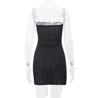 Vestido Mini De Encaje Patchwork Sin Mangas Con Rayas Y Cuello Abierto Elegante Candyhot Para Fiesta De Verano Y2K Sexy Y Club Para Mujeres - details 14