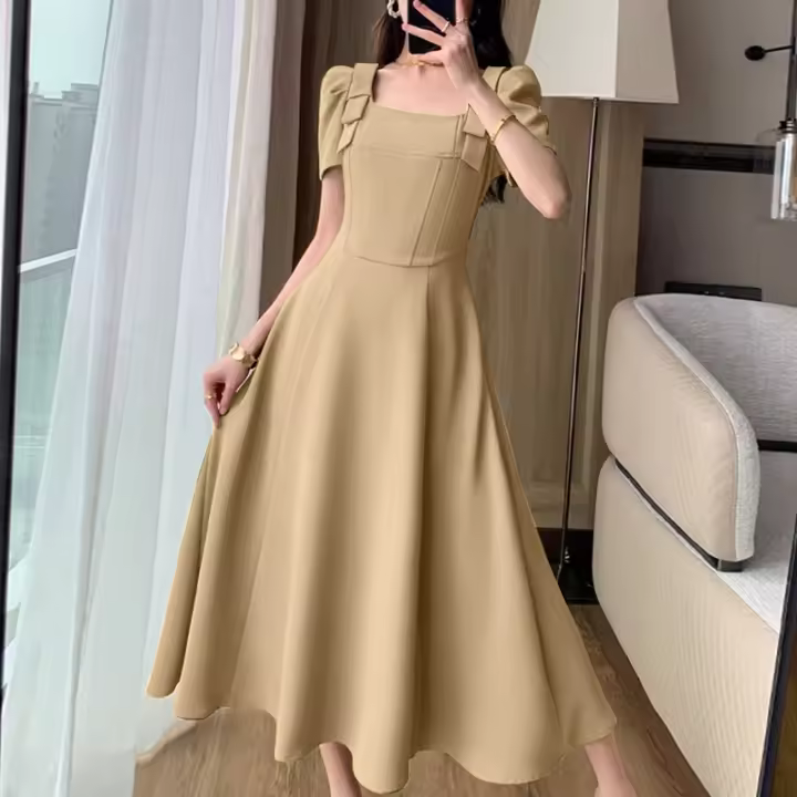 Vestido Largo Elegante ZANZEA Para Mujer Con Cuello Cuadrado Y Lazo Vestido De Fiesta Verano Con Manga Puff Cintura Ajustada - 1