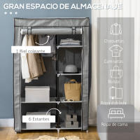 HOMCOM Armario de Tela Plegable Armario de Ropa Organizador Ropero Portátil con 6 Estantes y 1 Barra para Colgar para Dormitorio Vestidor 103x43x162,5 cm - details 3