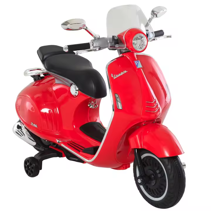HOMCOM Moto Eléctrica Vespa Faros Música 2 Ruedas Auxiliares para Niños Mayores de 3 Años Motocicleta Infantil Autorizada 108x49x75 cm - 1