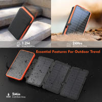 Cargador Solar Power Bank 26800mAh, Batería Externa con Doble Salida USB de 3,0 A y 4 Paneles Solares Plegables Cargador Portátil para Smartphone, Tablet y Más (Naranja) - details 3