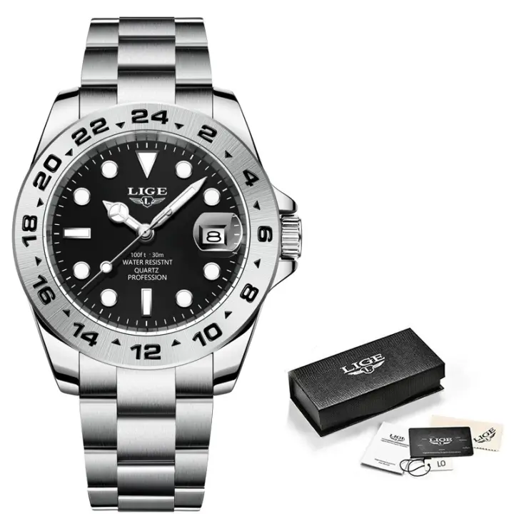 Reloj De Pulsera De Lujo Para Hombre LIGE Deportivo Militar Impermeable De Acero Completo Con Marcas Arábigas Y Manos Luminosas Movimiento De Cuarzo - 1