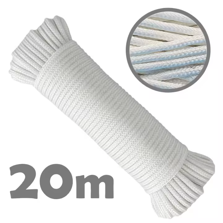 Cuerda blanca de persiana y tendederos 5mm. Cordon blanco trenzado de polipropileno. Rollo de 20 metros | Suministros Castro - 1