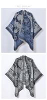 Capa de abrigo estilo chal con abertura en jacquard estilo retro para mujer, nueva llegada de otoño e invierno - details 2