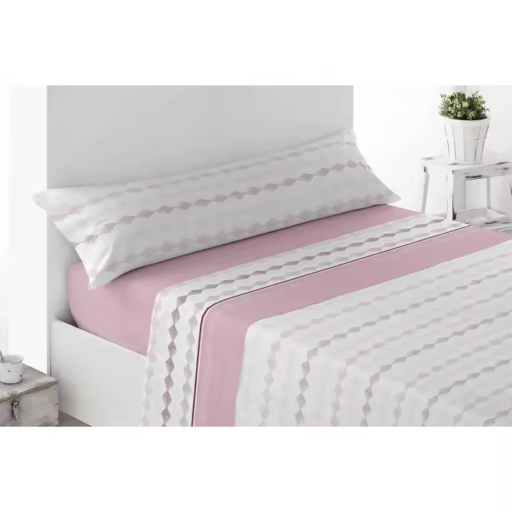 Juego de Sábanas Algodón 50% Encanto. Cama de 90, 105, 135, 150.  Fino y Ligero, Extrasuave, 3 piezas, Bajera, Encimera, Funda de Almohada.  Rosa, Gris, Turquesa, Azul. No hace Bolas - 1