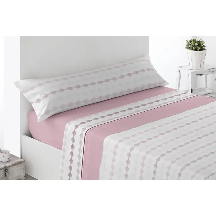 Juego de Sábanas Algodón 50% Encanto. Cama de 90, 105, 135, 150.  Fino y Ligero, Extrasuave, 3 piezas, Bajera, Encimera, Funda de Almohada.  Rosa, Gris, Turquesa, Azul. No hace Bolas - 1
