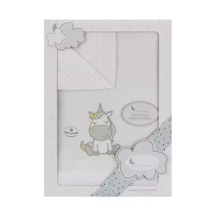 Interbaby Sabanas Cuna Invierno Franela 100% Algodón Unicornio Gris 3 Piezas en 1 - 1