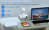 Enchufe Multicontacto EU Con 4 Salidas AC Y 3 USB Tipo C Protector Antisalpicaduras Multi Enchufe Para Oficina Hogar Viaje Color Blanco Negro - details 7
