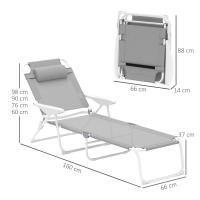 Outsunny Tumbona Plegable Tumbona Jardín Exterior con Respaldo Ajustable Reposacabezas Extraíble y Estructura de Metal Carga 120 kg para Terraza Piscina Playa 160x66x98 cm Gris - details 2