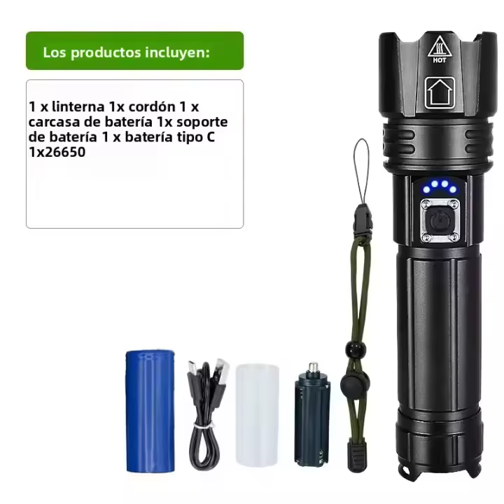 Linterna Táctica LED Recargable De Mayor Potencia Torcha Iluminación 3000M Con Carga USB Luz Ultra Potente Impermeable Y Resistente Al Choque - 1