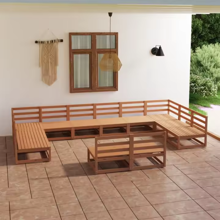 vidaXL Juego de muebles de jardín 12 piezas madera maciza de pino - 1
