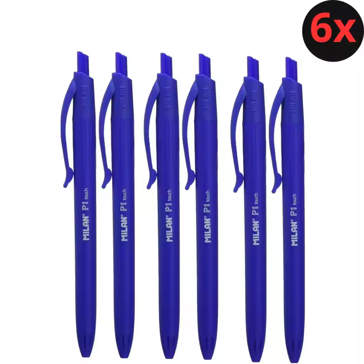Milan 6x P1 Touch Bolígrafo Boli Bolígrafos de Punta Retráctil, Para la Escuela, Cole o el Hogar, Material Escolar y de Oficina para Primaria, Secundaría y Universidad. Vuelta al Cole Colegio. Recambio, Repuesto - Color Azul - 1
