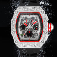 Reloj De Pulsera Masculino PINTIME Casual Fashion Con Bisel De Diamante Y Correa De Silicona Cronógrafo Resistente Al Agua Cuarzo Luminoso Tipo Tonneau Material Metálico - details 6