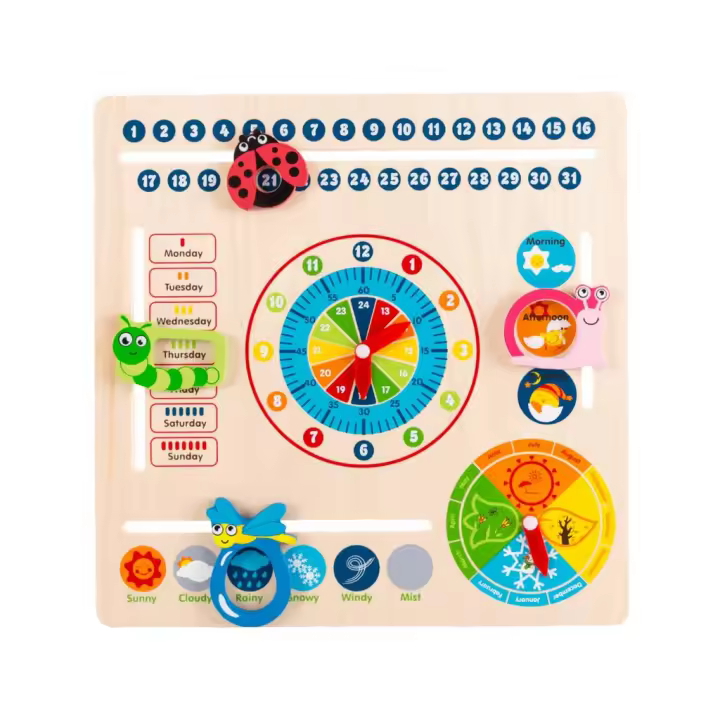 Naturplay Tabla Educativa Madera con Reloj, Calendario, Clima y Estaciones del Año - 1