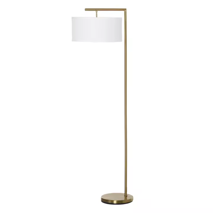 HOMCOM Lámpara de Pie Lámpara de Pie Base E27 para Salón Dormitorio Oficina Metal Acero Lino Oro + Blanco 47 x 37 x 153 cm - 1